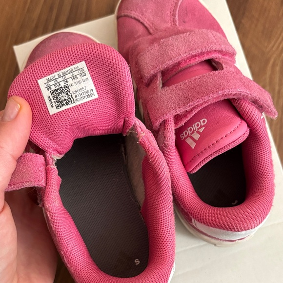 Adidas Toddler Girl Pink Sneakers with White Stripes - Picture 6 of 7